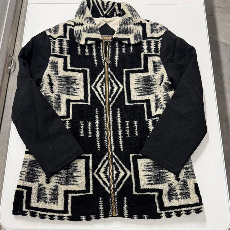 Pendleton Jacket Mens Large Black White Excellent Fleece Southwestern Zip Up imagen 1