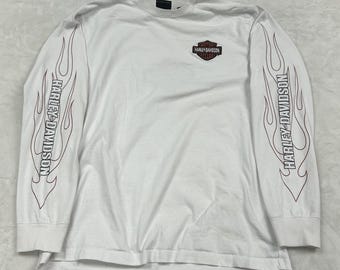 Harley-Davidson Long Sleeve Shirt Mens Large White Flame Graphic Logo Tee
