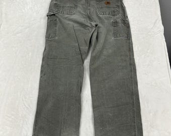 Carhartt Carpenter Pants Mens 38x32 Olive Green Distressed Duck Canvas Utility