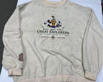Disney Store Fleece Sweatshirt Adult Large Cream Fair Great Explorers Mickey