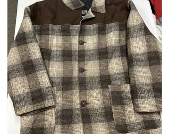 Fidelity Plaid Barn Jacket Mens Medium Brown Vintage Wool Blend Quilted Coat