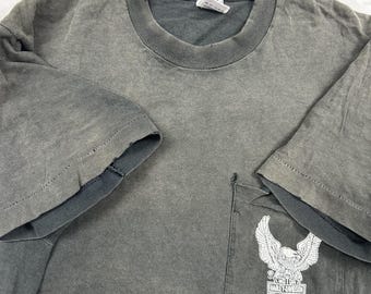 Harley-Davidson Pocket T-Shirt Mens L Black Faded Distressed Eagle Logo 90s