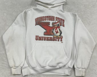 Youngstown State University Hoodie Mens M White Graphic Pullover Penguin Mascot