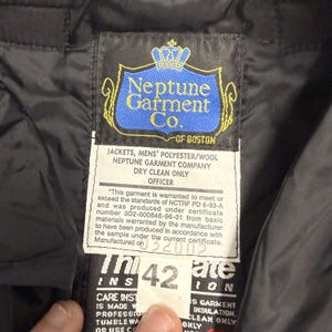 Neptune Garment Co Bomber Jacket Mens 42 Black Excellent Officer Thinsulate Wool image 4