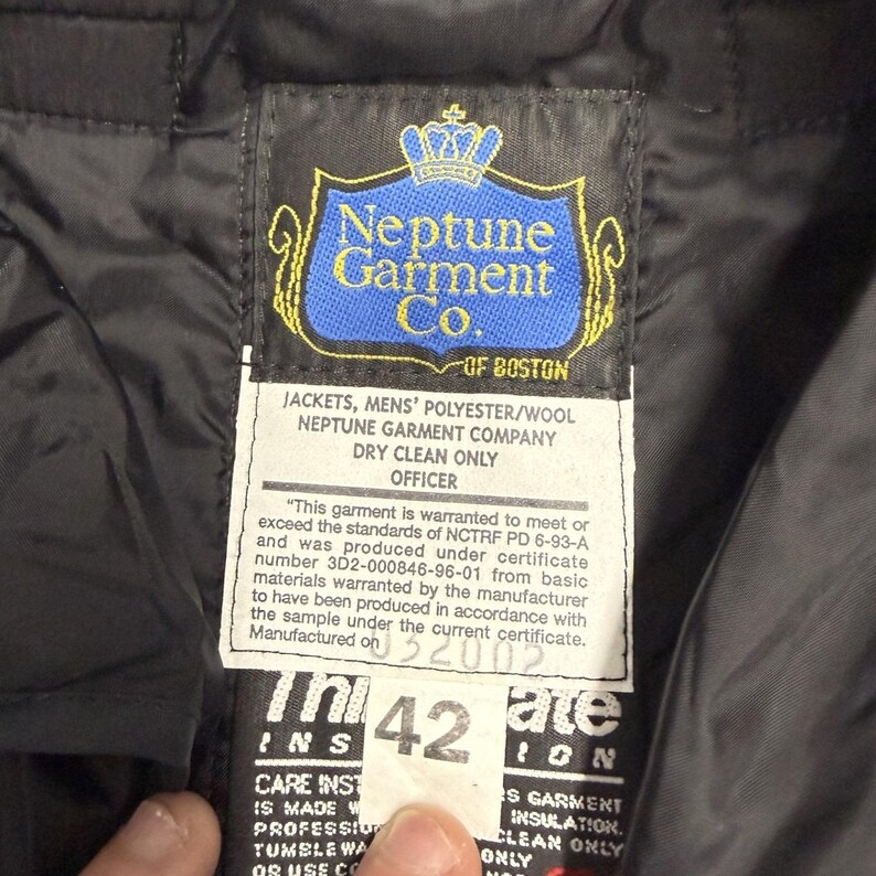 Neptune Garment Co Bomber Jacket Mens 42 Black Excellent Officer Thinsulate Wool image 4