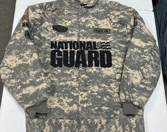 National Guard nascar Jacket Mens M Grey Camo Excellent Skull Graphic ACU Zip
