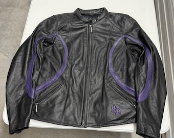 Harley Davidson Leather Jacket Womens XL Black Purple Excellent Moto Biker HD