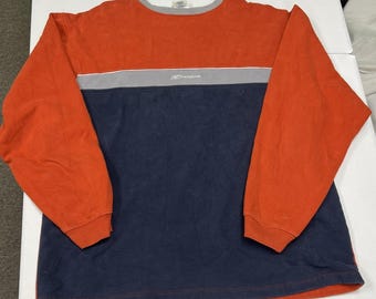 Reebok Sweatshirt Mens Medium Orange Navy Good Colorblock Logo Crewneck Vintage
