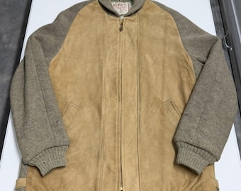 Vintage 70s McGregor Suede Knit Jacket Tan Quilted Lining Talon Zip Mens Long