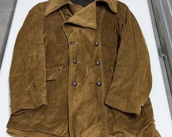 Unbranded Corduroy Pea Coat Mens M Tan Good Vintage Double Breasted Wide Wale