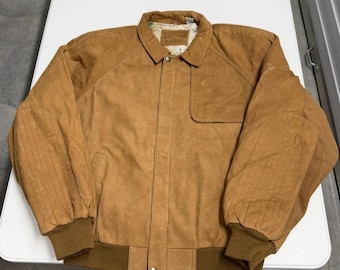 Vintage Marlboro Adventure Team Suede Leather Jacket Tan Coyote Bluff Mens M