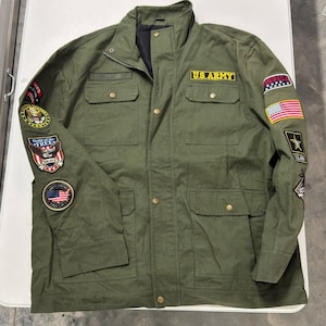 Unbranded Military Field Jacket Mens L Green Excellent US Army Patches Utility