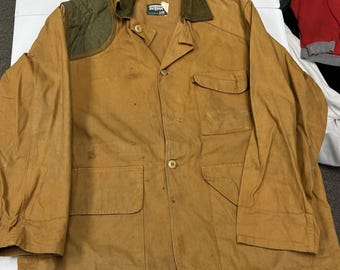 Saf-T-Bak Hunting Field Jacket Mens XL Tan Fair Vintage Canvas Corduroy USA Made