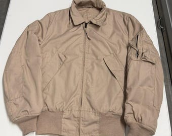Vintage Military Style Flight Bomber Jacket Tan Khaki Utility Sleeve Pocket XS