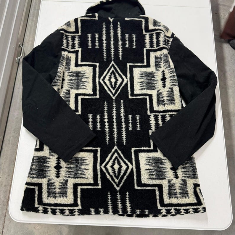 Pendleton Jacket Mens Large Black White Excellent Fleece Southwestern Zip Up imagen 3