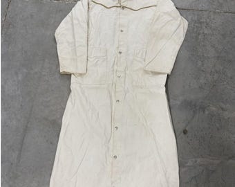 Vintage Trail Duster Western Canvas Coat Cream Corduroy Collar Mens Medium USA