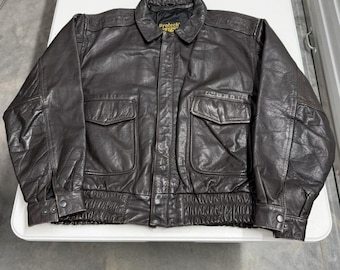 Vintage Protech Leather Bomber Jacket Brown Flight Aviator Coat Mens Large L