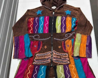 Rising International Patchwork Hoodie Womens XXL Multi Color Boho Zip Up
