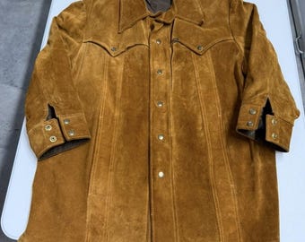 Vintage Lee Suede Leather Western Jacket Tobacco Brown Snap Button Coat Mens