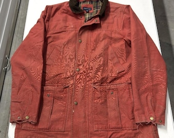 Lands End Mens Canvas Field Coat Barn Jacket Red Flannel Lined Corduroy Collar L