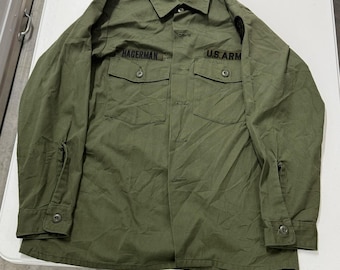 US Army Military Utility Shirt Mens M Green Excellent OG-107 Hagerman Patch