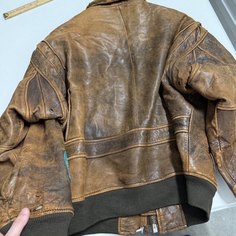 Vintage Avirex G-1 Flight Jacket Mens Small Brown Distressed Leather Patches G1 image 8