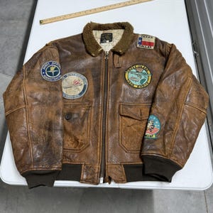 Vintage Avirex G-1 Flight Jacket Mens Small Brown Distressed Leather Patches G1 image 1