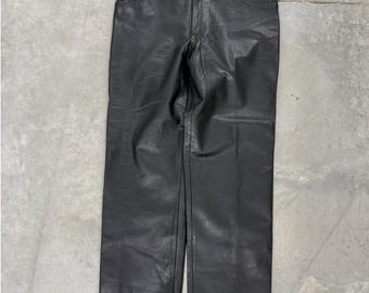 Shelter Leather Pants Mens 44 Black Excellent Biker Moto Straight Leg Trousers