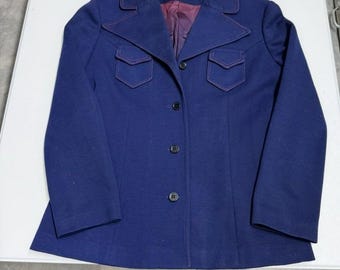Vintage 60s union made Navy Blue Blazer Red Stitching faded Lining