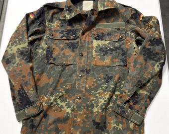 Vintage German Military Flecktarn Camo Field Shirt Bundeswehr Spotted Green