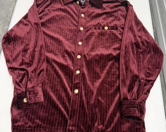 Trust Couture collection Burgundy Pleated Velvet Button Down Shirt Mens M