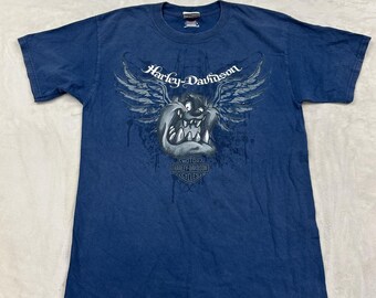 Harley Davidson T-Shirt Mens M Blue Taz Tasmanian Devil Graphic Wings Tee