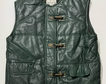Spiegel Leather Vest Womens L Green Excellent Lobster Claw Clasp Quilted Puffer