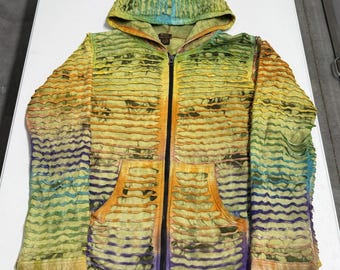 Rising International Hoodie Womens XL Multicolor Excellent Tie Dye Slashed Zip