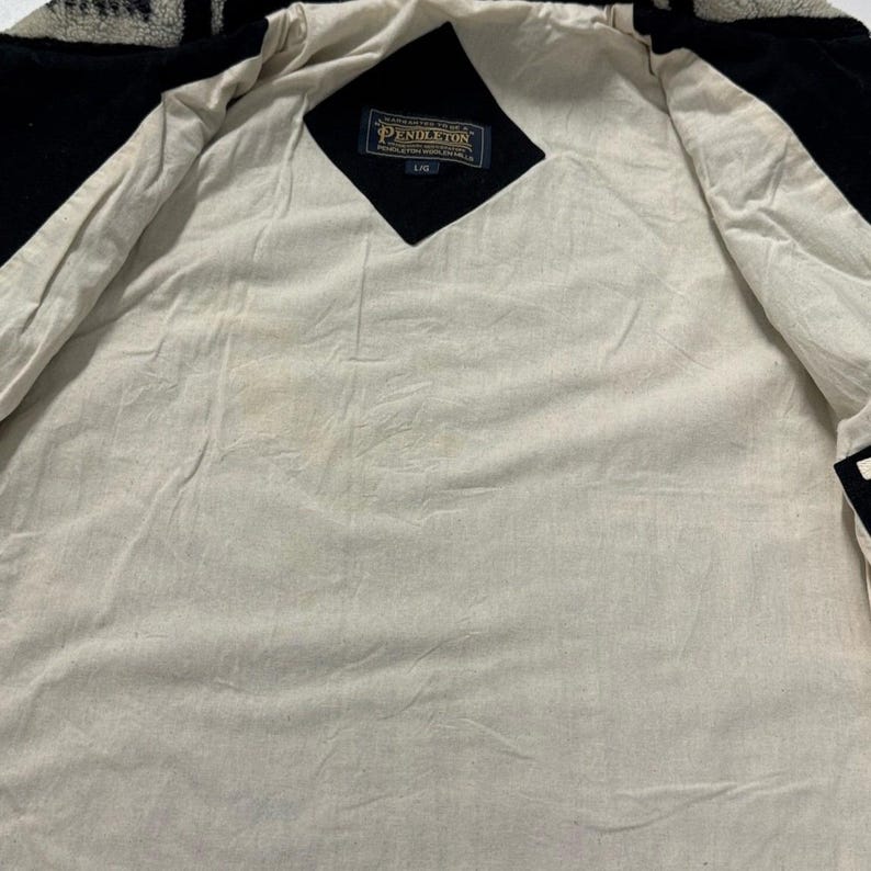 Pendleton Jacket Mens Large Black White Excellent Fleece Southwestern Zip Up imagen 4