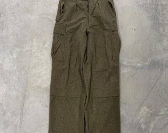 70s Sportra Arnstorf Military Wool Cargo Pants Mens Olive Green Good Vintage