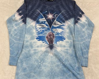 Symmetria Long Sleeve T-Shirt Mens L Blue Tie Dye Celestial Space Graphic Art