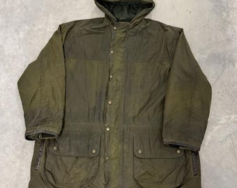 Vintage lewis creek Waxed Cotton Hooded Jacket Olive Green Utility Field Coat