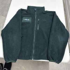 Vintage LL Bean Mens Full Zip Fleece Jacket Forest Green Mountain Patch Large L