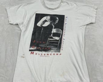 Vintage John Cougar Mellencamp T-Shirt Mens L White 1988 Lonesome Jubilee Tour