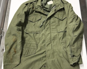 Vintage Military Field Jacket Olive Drab Green M-65 Style Utility Coat Mens M