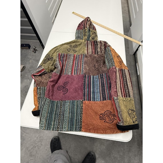 Funky Threads Hooded Patchwork Jacket Symbol Peac… - image 5