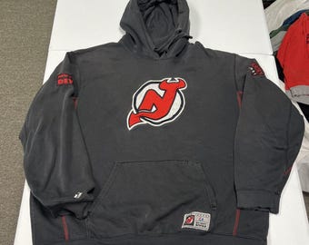 Majestic Hoodie Mens XL Black Fair NJ Devils Distressed Vintage NHL Pullover