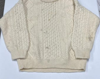 Unbranded Cable Knit Sweater Mens XL Cream Good Aran Fisherman Heavy Wool