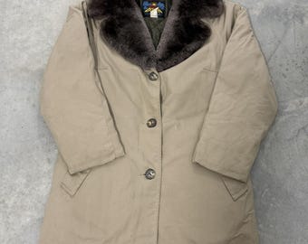 Eddie Bauer down Blizzard Proof Parka Mens M Tan Vintage Down Faux Fur Collar
