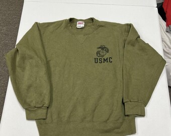 Soffe USMC Sweatshirt Mens Small Green Excellent USA Made Eagle Globe Anchor