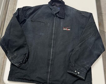 Carhartt Style Work Jacket Mens LT Black Good Verizon Logo Canvas Quilt Lined