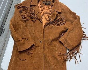 Studio Fringe Suede Jacket Womens Medium Brown Excellent Western Boho Coat