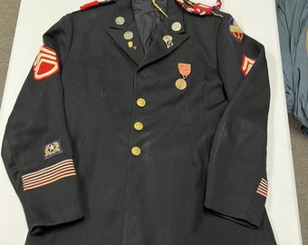 Vintage Military Dress Uniform Jacket Mens S 38r Black Sergeant Stripes B1