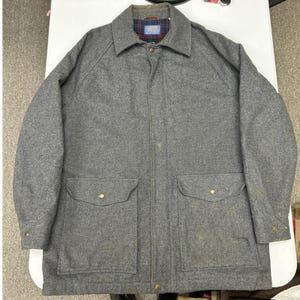 Pendleton Wool Field Jacket Mens Large Grey Thinsulate Plaid Lined USA B2